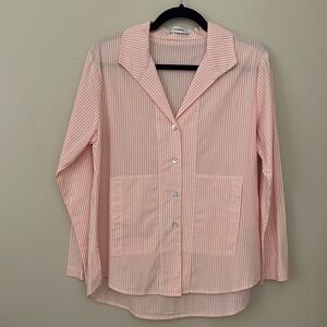 Vitamin Womens Cotton Pink Striped Button Down Shirt Sz Large Coastal Preppy